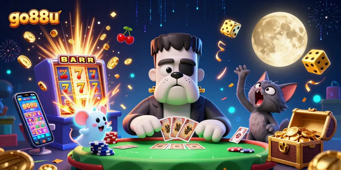 Experience exciting gameplay at go88u with the dynamic scene of a Frankenstein bulldog dealer.