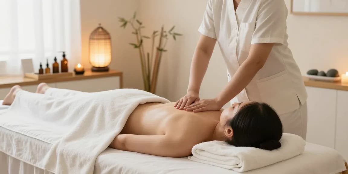 Relaxing 안양출장안마 massage session in a serene home setting.
