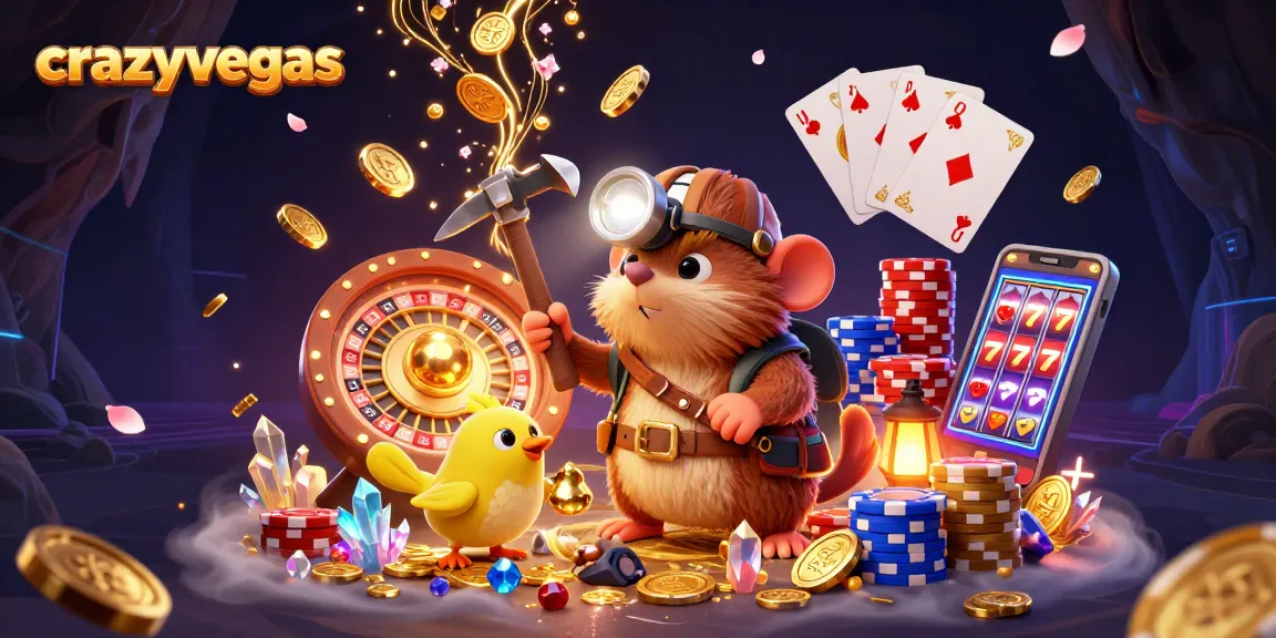 Experience the thrills of crazyvegas with a treasure hunting mole amidst cascading coins and vibrant casino elements.