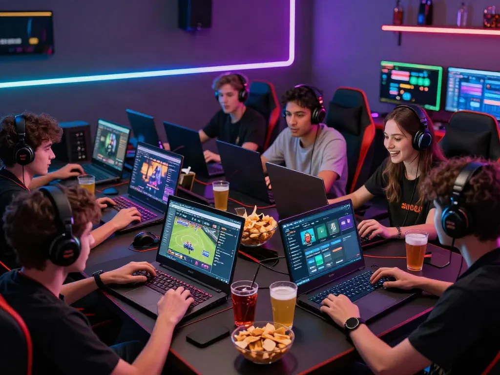 Friends enjoying a lively gaming session at SIN88, showcasing excitement and immersive experience.
