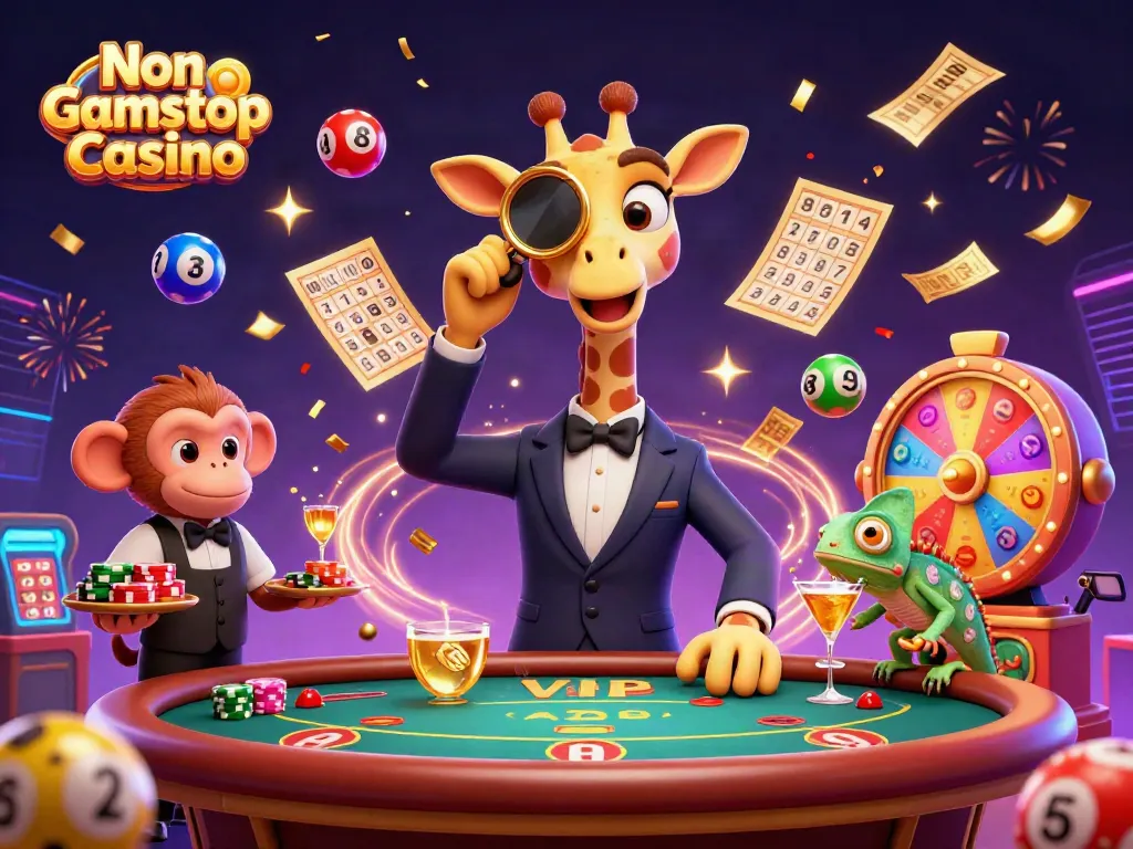 Experience gaming thrills at Non Gamstop Casino with vibrant scenes of characters and dynamic elements.