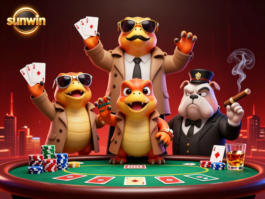 Experience sunwin gameplay with raptors sneaking into a VIP casino, rich details and casino elements.