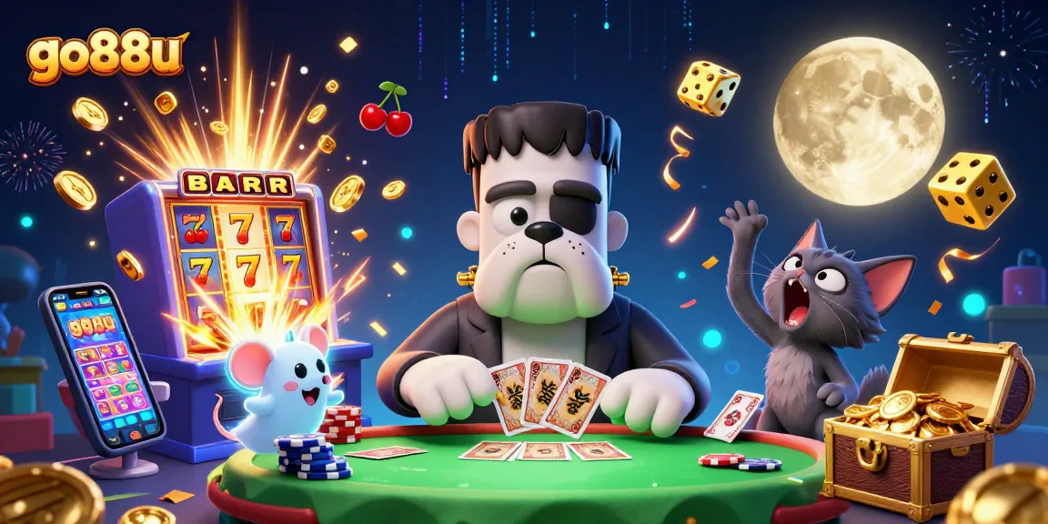 Experience exciting gameplay at go88u with the dynamic scene of a Frankenstein bulldog dealer.
