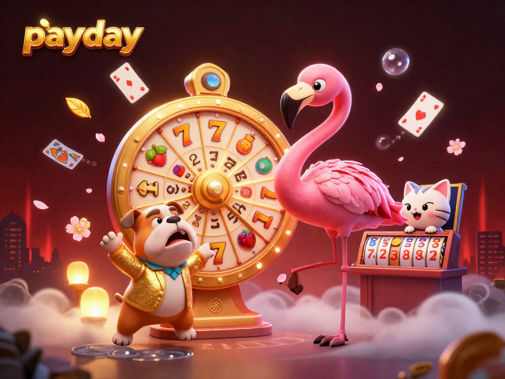 Win big with payday-themed slots and casino fun in this vibrant 3D illustration.