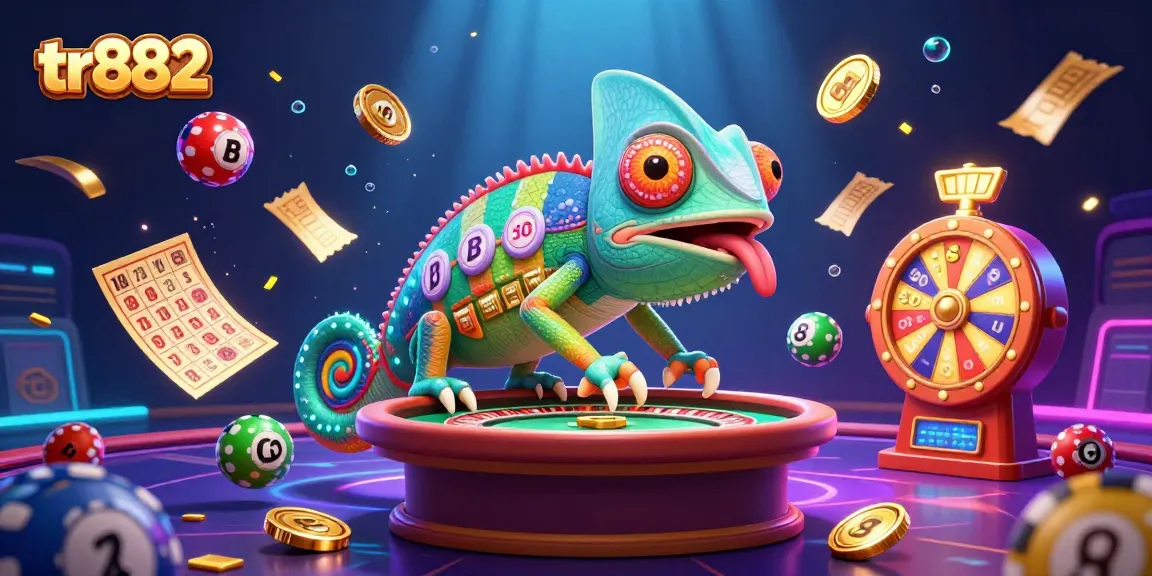 Experience exciting gaming with tr882's charming chameleon casino owner in a vibrant, interactive scene.