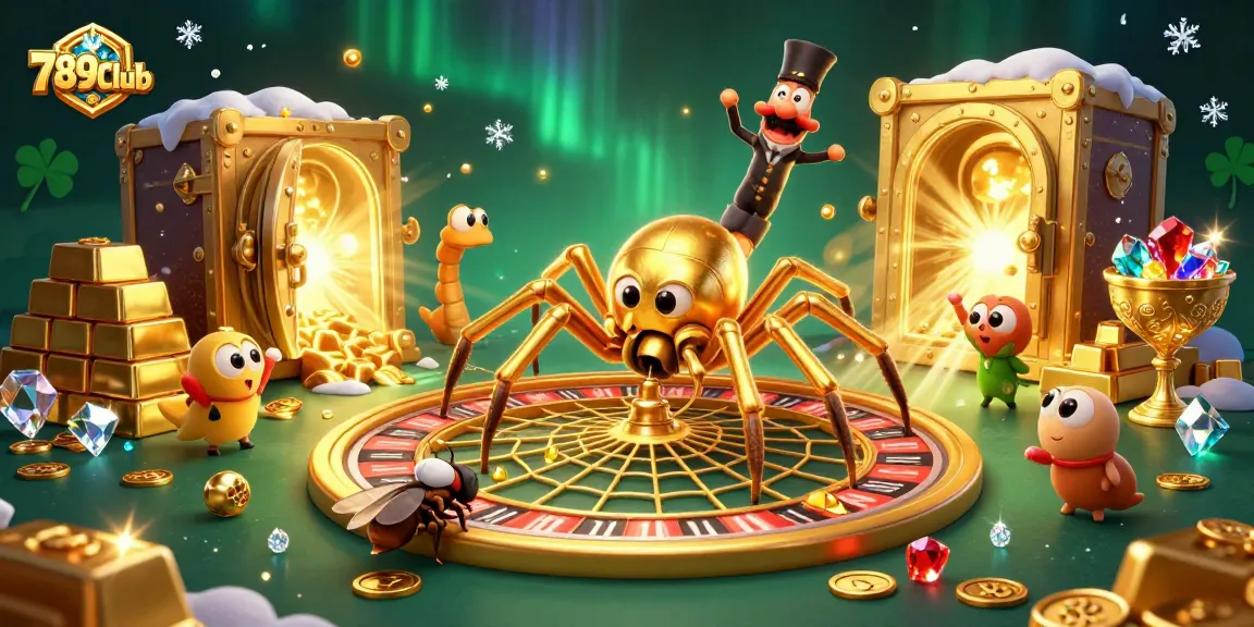 Engage with 789Club's 3D casino world, featuring a golden spider croupier and roulette elements.